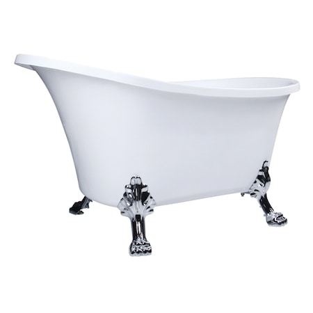 Kingston Brass 51" Acrylic Oval Double Slipper Clawfoot Tub, No Faucet Drillings, Glossy White/Polished Chrome VTND512824WAC1