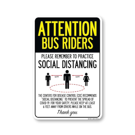 Signmission Public Safety, Bus Riders Practice Social Distancing, 24in X 18in Aluminum, OS-NS-A-1824-25374 OS-NS-A-1824-25374