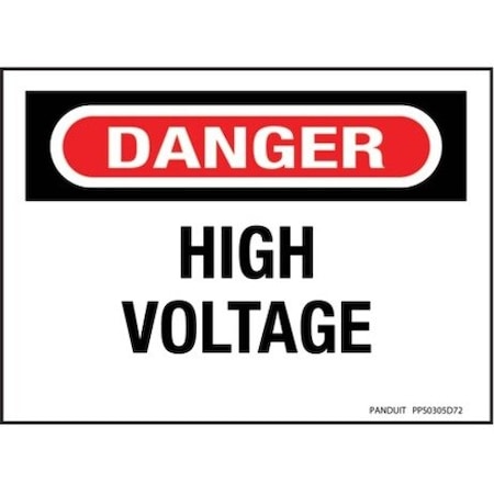 Panduit High Voltage Warning Sign, Red/White, PK5 PPS0305D72