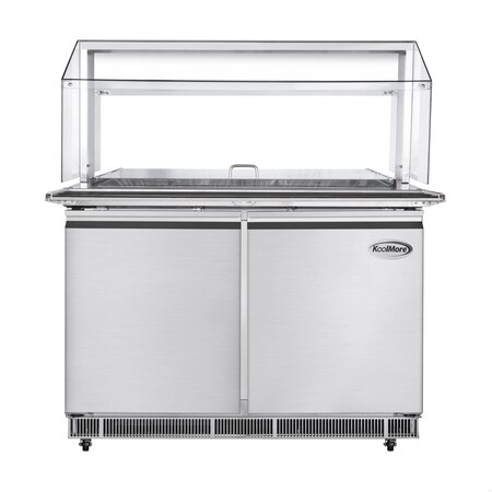 Koolmore 48 in. Commercial Refrigerated Prep Station with Sneeze Guard and Buffet Slide, 9 Pans with Covers KM-RBT-48CSFG