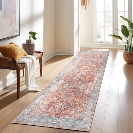 World Rug Gallery Vintage Inspired Distressed Machine Washable Runner Rug 2 ft 6 in x 10 ft Multi 6031MULTI2X10