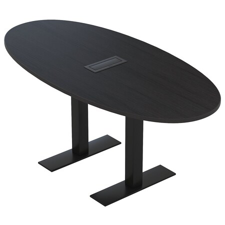 Skutchi Designs 6ft Conference Table With Power Unit | 6 Person Modular Boval Meeting Table | Harmony Series HAR-BOVL-36X72-T.BK-U999ST19-EBLK