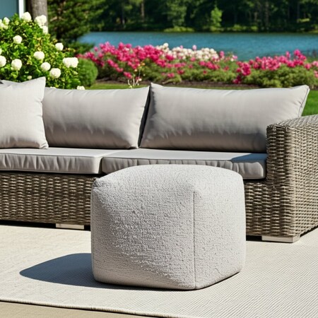 Homeroots 18" Gray Polyester Cube Outdoor Pouf Ottoman 551571