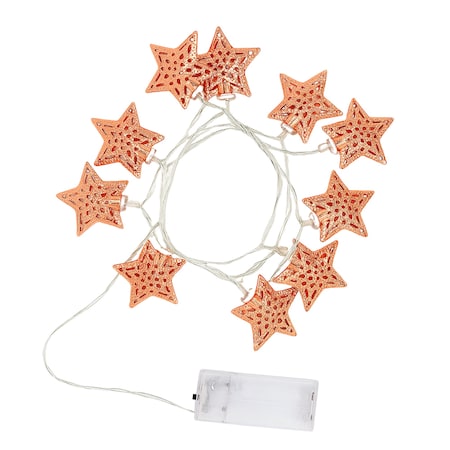 Elegani Rose Gold Moroccan Star String Lights - 10 LED Warm White Lights, 3FT Clear Cable PH-600186