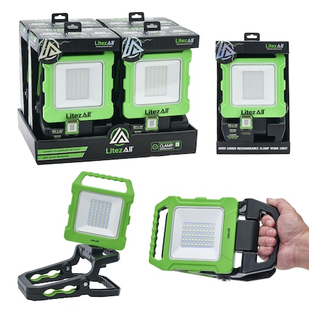 Litezall Rechargeable 4000 Lumen Work Light with Clamp LA-WRKCLAMP-4