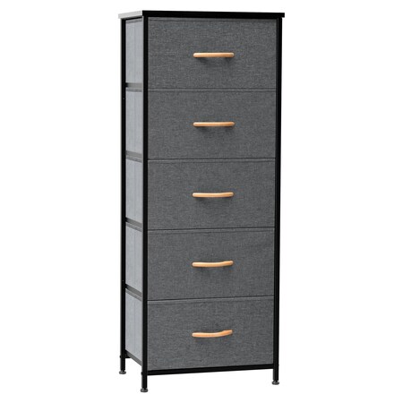 Homeroots 18" Gray And Black Steel And Fabric Five Drawer Dresser 484684