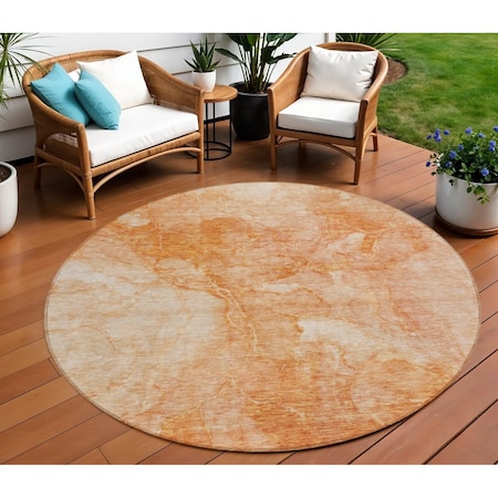 Homeroots 8' Salmon Peach And Ivory Round Nautical Washable Indoor Outdoor Area Rug 581745