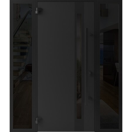 Vdomdoors Front Exterior Prehung Steel Door Ronex1033 Teak 2 Sidelight Exterior Windows Sidelites Entry Metal RONEX1033EXD-OAK-W16+36+16 x H80-RH-I