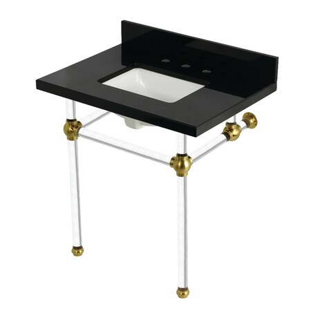 Kingston Brass 30" Black Granite Console Sink with Acrylic Legs, 8-Inch, 3-Hole, Black Granite/Brushed Brass KVPK3030KASQ7