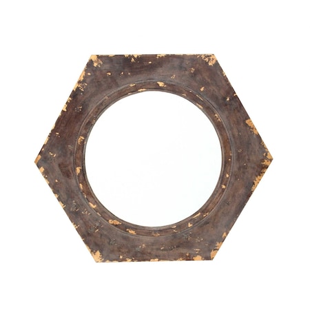 Homeroots 24" Bronze Hexagon Distressed Wood Framed Accent Mirror 274532