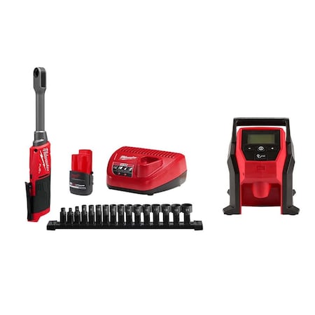 Milwaukee Tool M12 FUEL Box Ratchet Kit + M12 Inflator 3050-21, 2475-20