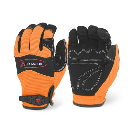 Dex Savior Synthetic Leather Palm, HiVis Orange Spandex Back, Neoprene Knuckle, S, 12PK MG102 S