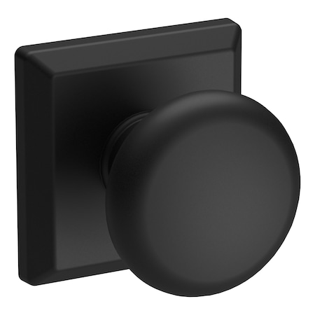 Baldwin Passage Round Knob and Traditional Square Rose with 6AL Latch and Dual Strike Satin Black Finish PSROUTSR190