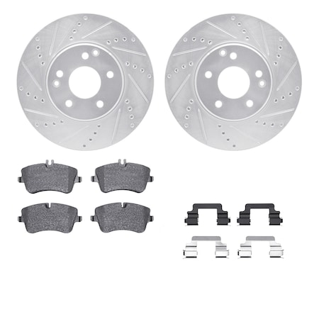 Dynamic Friction Co DFC Rotors-Drilled & Slotted-Silver w/ EURO 5000 Ceramic Brake Pads Incl Hdw 7612-63062