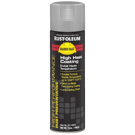 Rust-Oleum High Temperature Spray Paint, Aluminum, Flat, Solvent, 15 oz V2116838