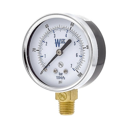 Weksler Pressure Gauge, 1/4 in NPT, Bottom Location 25TL4PDW-PBF