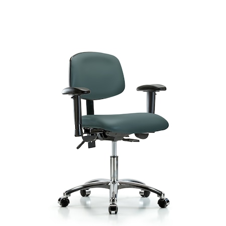 Blue Ridge Ergonomics Desk Chair Desk Chair, Vinyl, Chrome AA Casters, Blu, Adjustable Arms, 18" to 23" Height, Vinyl BR-VDHCH-CR-T0-A1-CC-8546