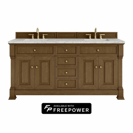 James Martin Vanities Brookfield 72 in. Double Vanity, Honey Oak w/ 3 CM Eternal Jasmine Pearl Silestone Top 547-V72-HNO-FEJP