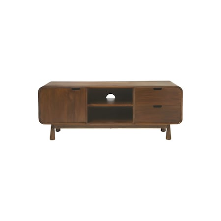 Homeroots 50in Brown Solid Wood Enclosed and Open Storage TV Stand 389231