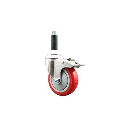 Service Caster 4 Inch 316SS Red Poly Swivel 3/4 Inch Expanding Stem Caster Lock Brake SCC SCC-SS316TTLEX20S414-PPUB-RED-34
