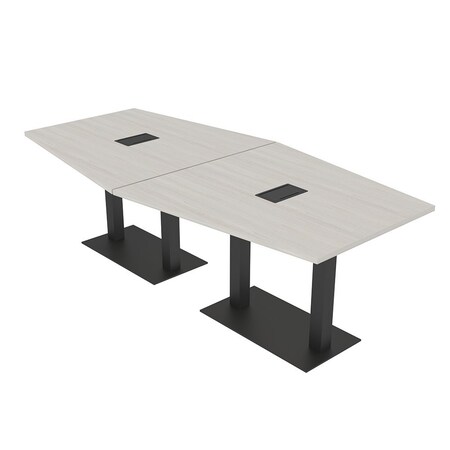 Skutchi Designs Hexagon Conference Table With Power Unit, 48 in W, 96 in L, Ivory HAR-HEX.IR-48X96-DOU.BK-K458-EBLK