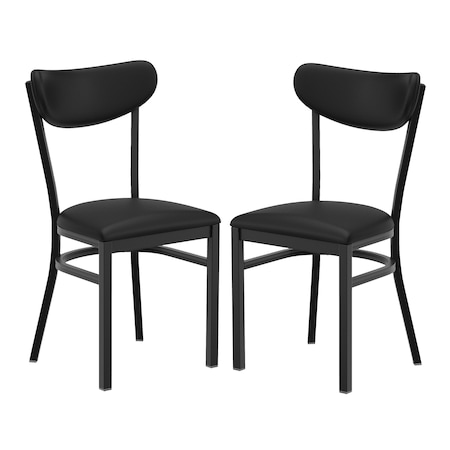 Flash Furniture Wright Dining Chairs w/500LB Cap Blk Steel Frame, Blk Vinyl Boomerang Back, Blk Vinyl Seat, 2PK 2-XU-DG6V5BKV-BK-GG
