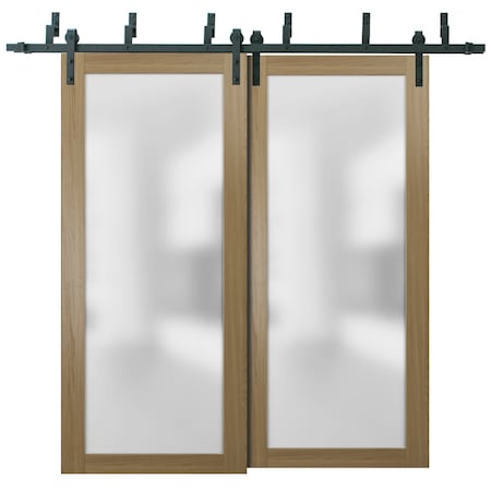 Sartodoors Sliding Closet Frosted Glass Barn Bypass Doors with Hardware Planum 2102 36x96 (2* 18x96) Solid Cor PLANUM2102BBB-HA-3696