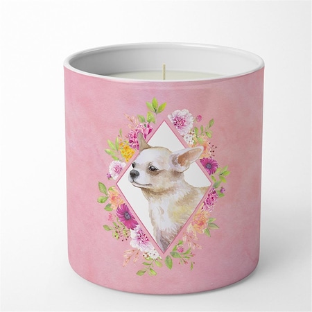 Jensendistributionservices 10 oz Chihuahua No.2 Pink Flowers Decorative Soy Candle MI2553496