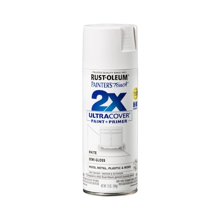 Rust-Oleum Spray Paint, White, Semi-Gloss, Solvent, 12 Oz 334098
