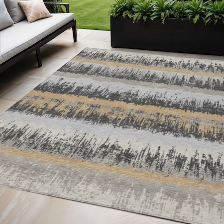 Homeroots 5' X 8' Gray Brown And Beige Striped Washable Indoor Outdoor Area Rug 598353