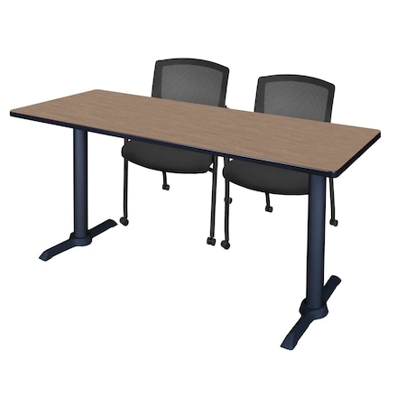 Regency Kobe T-Base Training Seminar Table W/ 2 Knight Mesh Chairs, 60 in W, 24 in L, Noble Oak MTRCT6024NO56CBK