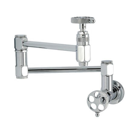 Kingston Brass Wall Mount Pot Filler Faucet with Knurled Handle, Polished Chrome KS5101RKX