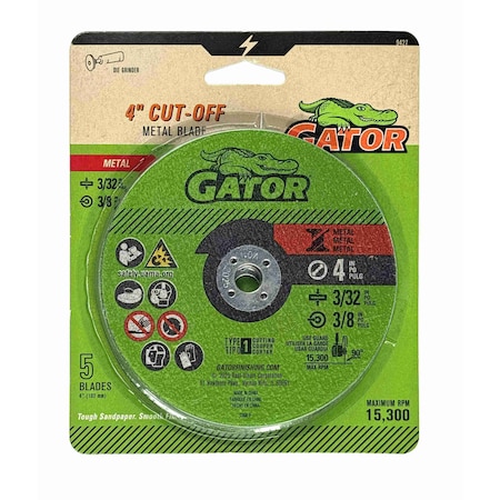 Gator Finishing 4 in. X  3/32 in X 3/8 in. Aluminum Oxide Metal Cut-Off Blade, 5PK 9427