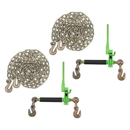 Mytee Products 5/16 in - 3/8 in Hi-Viz Green Quick Ratchet Chain Binder with (2) 5/16 in x 20 ft G70 Chain CBRS-FH56x2-CH51620x2-KIT