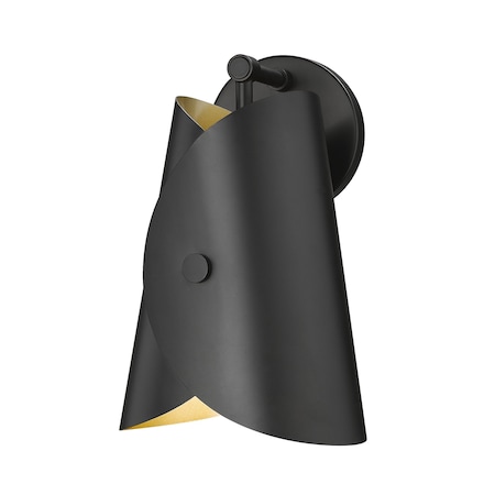 Z-Lite Salone 1 Light Wall Sconce, Matte Black/Matte Black Outer, Gold Inner, 7 In W 1951-1S-MB