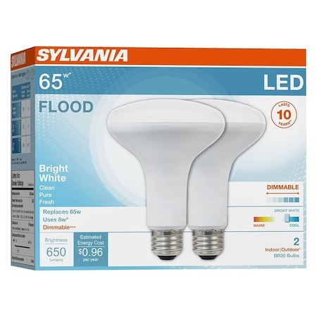 Sylvania LED Bulb, FloodSpotlight, BR30 Lamp, 65 W Equivalent, E26 Lamp Base, Dimmable, Cool White Light 78029