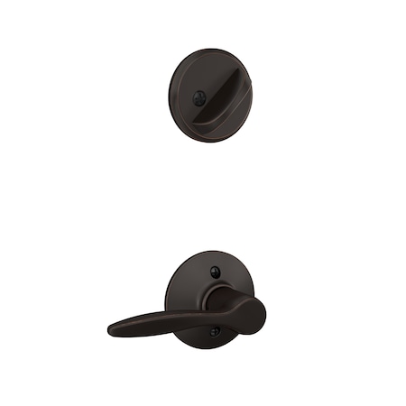 Schlage Residential Right Hand Delfayo Lever Interior Active Trim with 12326 Latch and 10269 Strikes Aged Bronze Finish F59DEL716RH