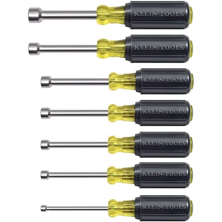 Klein Tools Hallow Shank Nut Driver Set, 3 in Shafts, Ergonomic Cushion Grip, SAE, 7-Piece 631