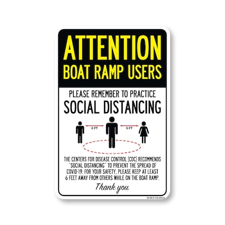 Signmission PSA, Boat Ramp Users Practice Social Distancing, 10in X 7in Rigid Plastic, OS-NS-P-710-25372 OS-NS-P-710-25372