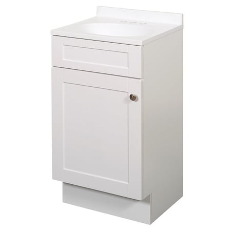 Zenna Home 1Door Shaker Vanity with Top, Wood, White, Cultured Marble Sink, White Sink SBC18WW