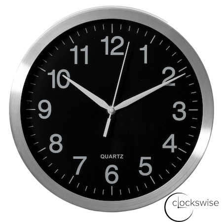 Clockswise 10-in Round Quartz Wall Clock Non-Ticking Battery Operated with Silent Sweep Movement,  QI004745.BK.10