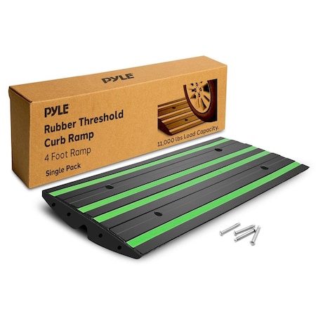 Pyle 4 ft. Rubber Threshold Curb Ramp, Heavy Duty, Non-Slip Car Ramp for Driveways, Garages, and PCRMP4SG
