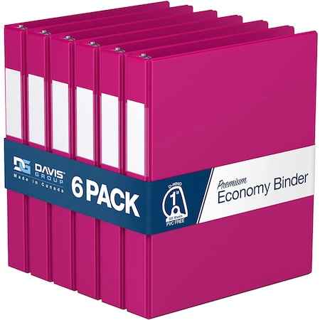 Davis Group Premium Economy, Angle D Ring, Binder, (Pink, 1"), PK6 2301-43-06