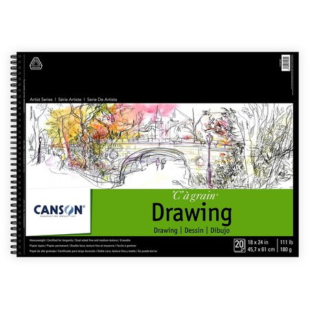 Canson Artist Series C a Grain Drawing Pad, Side Wire Binding, 20 Sheet, 18x24 inch C100510889