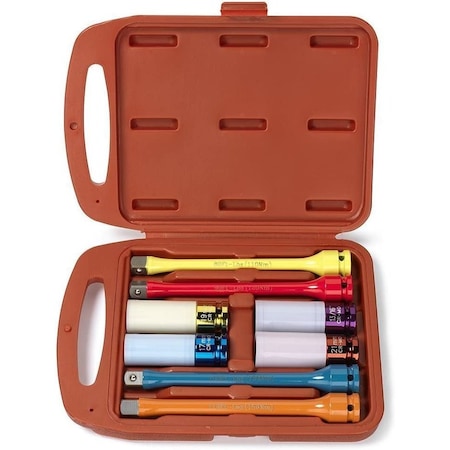 Neiko Torque Limiting Extension Bar and Deep Impact Metric Socket Set, 1/2'' CrMo, 8-Piece Set 02453A