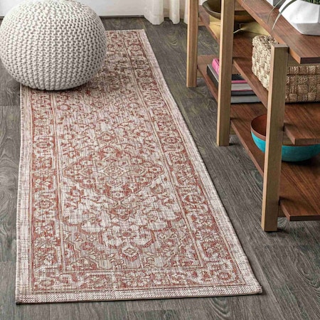 Jonathan Y Rozetta Boho Medallion Textured Weave Red/Taupe 2 ft. x 10 ft. Indoor/Outdoor Runner Rug SMB102A-210