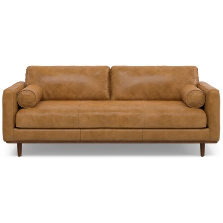 Homeroots 89" Sienna Leather Sofa With Brown Legs 640973