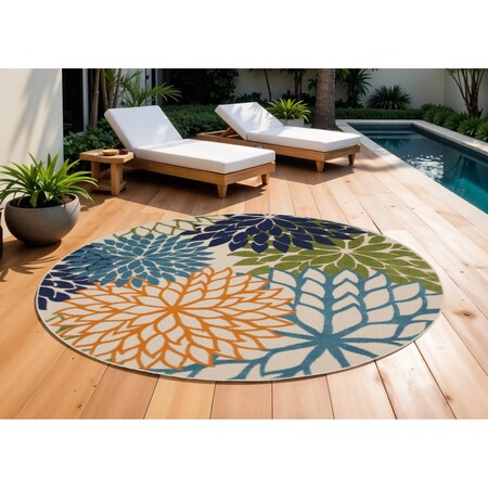 Homeroots 10' Blue And Green Round Indoor Outdoor Area Rug 521640
