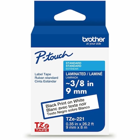 Brother Label/Ribbon Cartridge, White, Gloss, 3/8 in W TZE221G