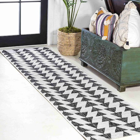 Jonathan Y Andratx Modern Tribal Geometric Ivory/Black 2 ft. x 10 ft. Indoor/Outdoor Runner Rug SMB126D-210